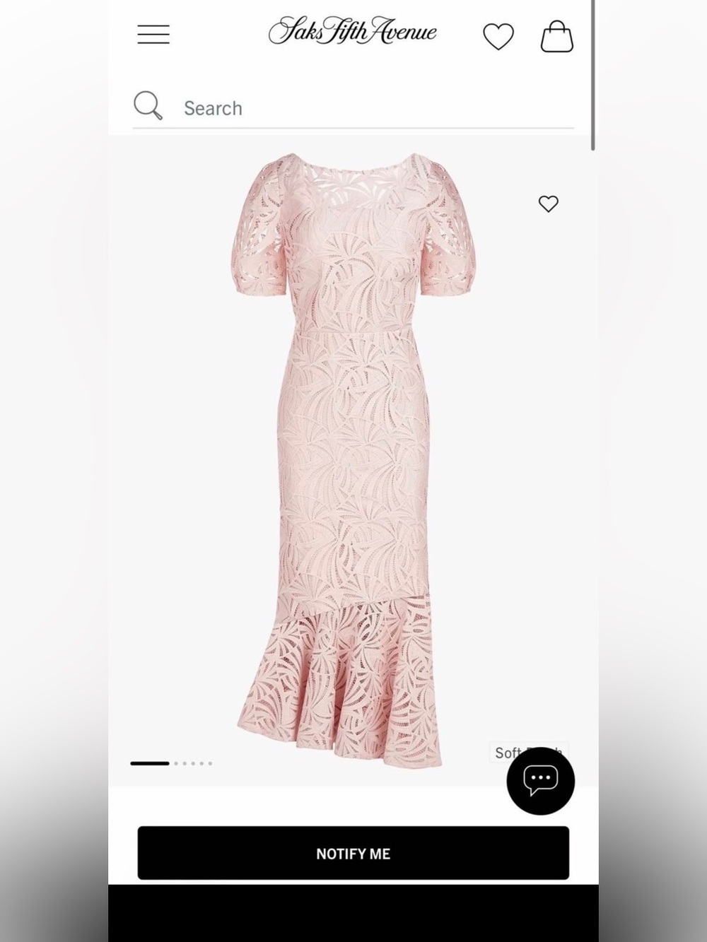 Saks Fifth Avenue Blush Pink Lace Midi Dress with Mermaid Hem
